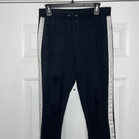 PAM & GELA Side Stripe Distressed Drawstring Elastic Stretch Track Pant Leggings - Picture 3 of 14